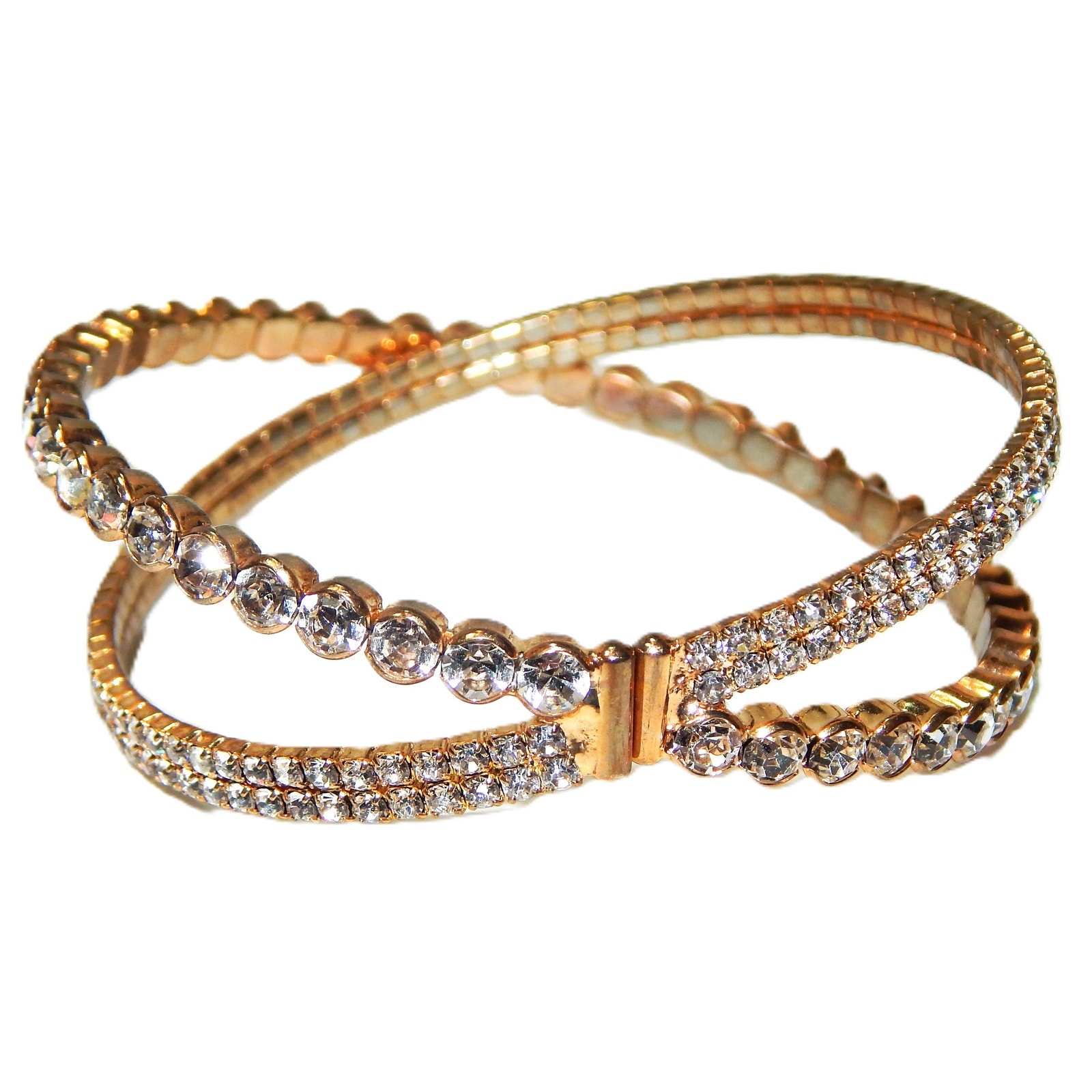 Classic Vintage Criss Cross Rhinestone Classy Bangle Bracelet